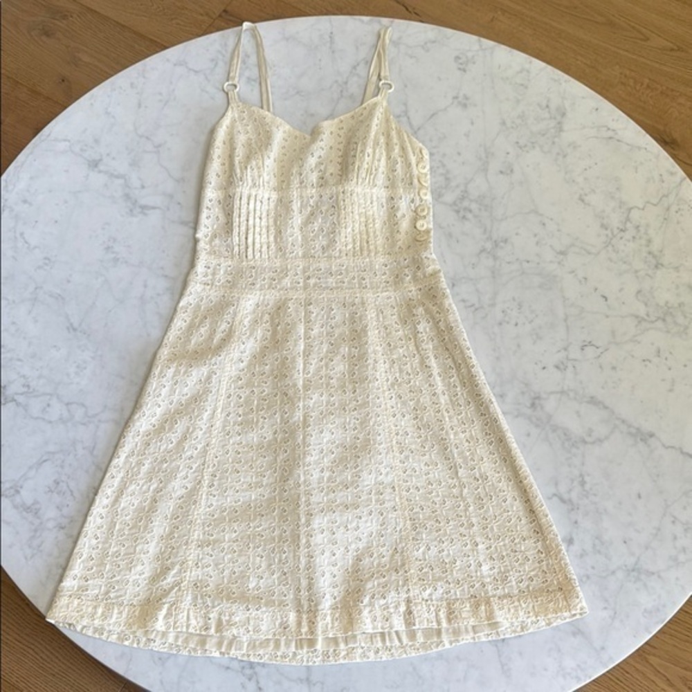 Luella Eyelet Lace Mini Dress XS Cream Cottagecore Coquette Sundress